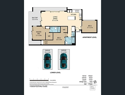 1105/30 Festival Place, Newstead, Brisbane - Inner City Region, 3 rūma, 2 rūma horoi, Apartment