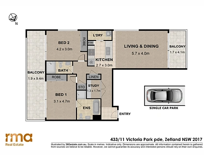 433/11 Victoria Park Parade, Zetland, Eastern Suburbs, 2 कमरे, 2 बाथरूम, Apartment