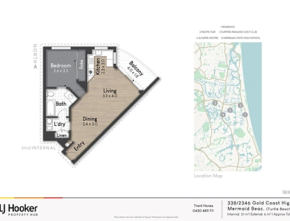 338/2342-2358 Gold Coast Highway, Mermaid Beach, Gold Coast, 1 कमरे, 1 बाथरूम, Apartment