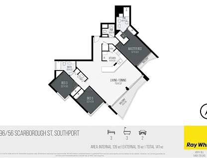 1396/56 Scarborough Street, Southport, Gold Coast, 3 chambres, 2 salles de bain, Apartment