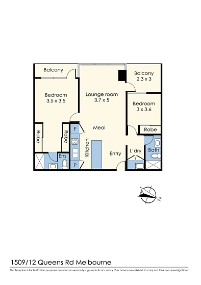 1509/12 Queens Road, Melbourne, VIC 3004, 2房, 2浴, Apartment