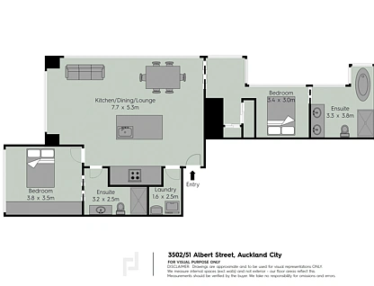 3502/51 Albert Street, Auckland Central, Auckland City, 2 રૂમ, 2 બાથરૂમ, Apartment