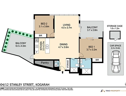 1004/12 Stanley Street, Kogarah, St George, 2房, 2浴, Apartment