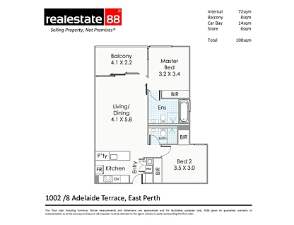 1002/8 Adelaide Terrace, East Perth, Perth CBD, 2 Bedrooms, 2 Bathrooms, Apartment