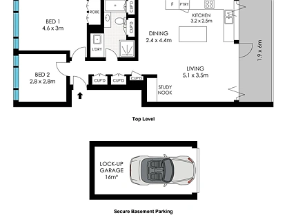 6/97-99 Gerard Street, Cremorne, Lower North Shore, 2房, 1浴, Apartment