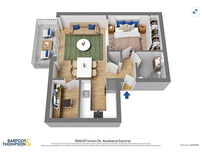 914/27 Union Street, Auckland Central, Auckland City, 1 રૂમ, 1 બાથરૂમ, Apartment