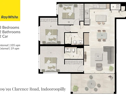 209/191 Clarence Road, Indooroopilly, Brisbane Western Region, 3 침실, 2 욕실, Unit