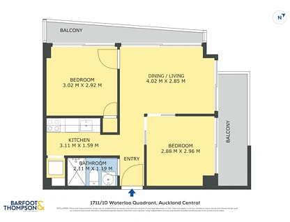 1711/10 Waterloo Quadrant, Auckland Central, Auckland City, 2 Bedrooms, 1 Bathrooms, Apartment