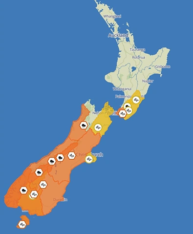 Wind gusts of 168km/h and near-100mm rainfall as storm sweeps South Island