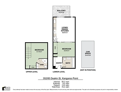 352/85 Deakin Street, Kangaroo Point, Brisbane - Eastern Region, 2 chambres, 2 salles de bain, Apartment