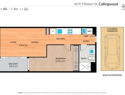 807E/9 Robert Street, Collingwood, Melbourne CBD, 1 rūma, 1 rūma horoi, Apartment