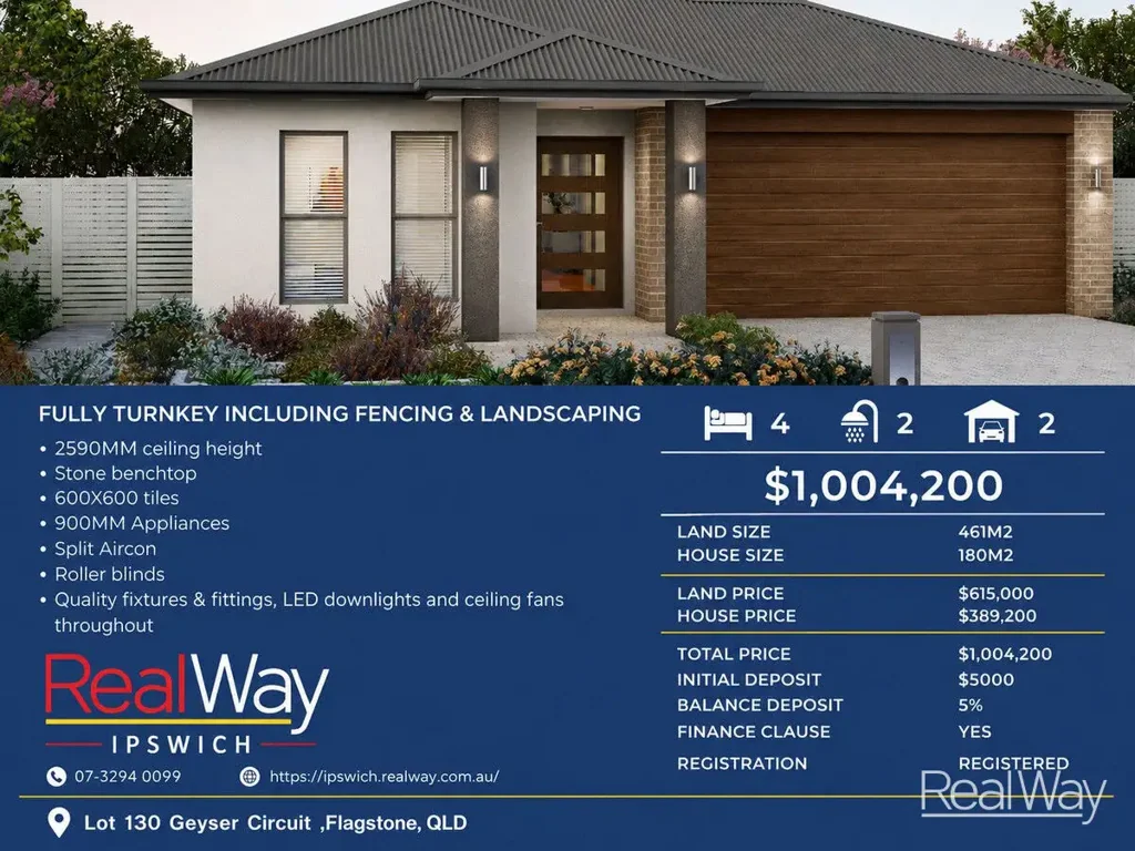 Flagstone 4房  House and Land Package – Registered Block of Land with House on It – Brand New Designer Home in Flagstone