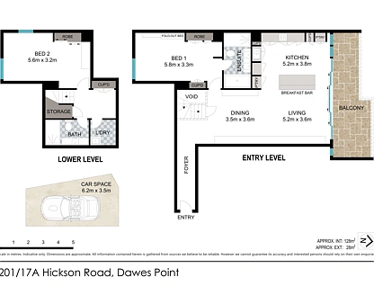 201/17A Hickson Road, Dawes Point, Sydney CBD, 2房, 2浴, Apartment