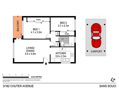 3/162 Chuter Avenue, Sans Souci, St George, 2 غرف, 1 حمامات, Apartment