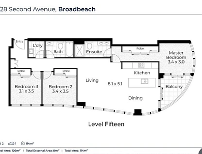 UNIT 1503/28-30 SECOND AVENUE, Broadbeach, Gold Coast, 3 habitaciones, 2 baños, Apartment