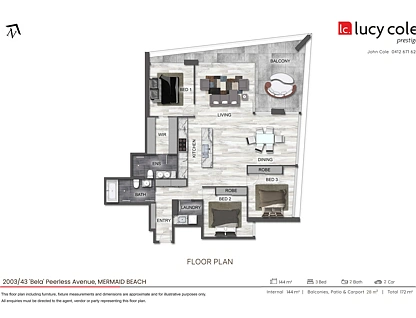 2003/43 Peerless Avenue, Mermaid Beach, Gold Coast, 3 રૂમ, 2 બાથરૂમ, Apartment