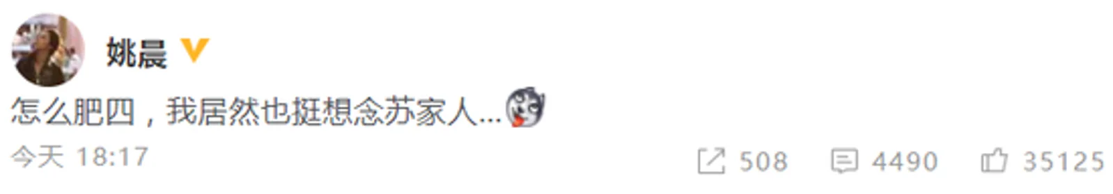 怎么回事苏明玉?姚晨发文称自己居然挺想苏家人