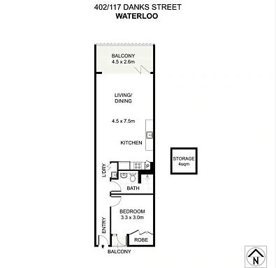 402/17-19 Danks St, Waterloo, NSW 2017, 1 રૂમ, 1 બાથરૂમ, Apartment