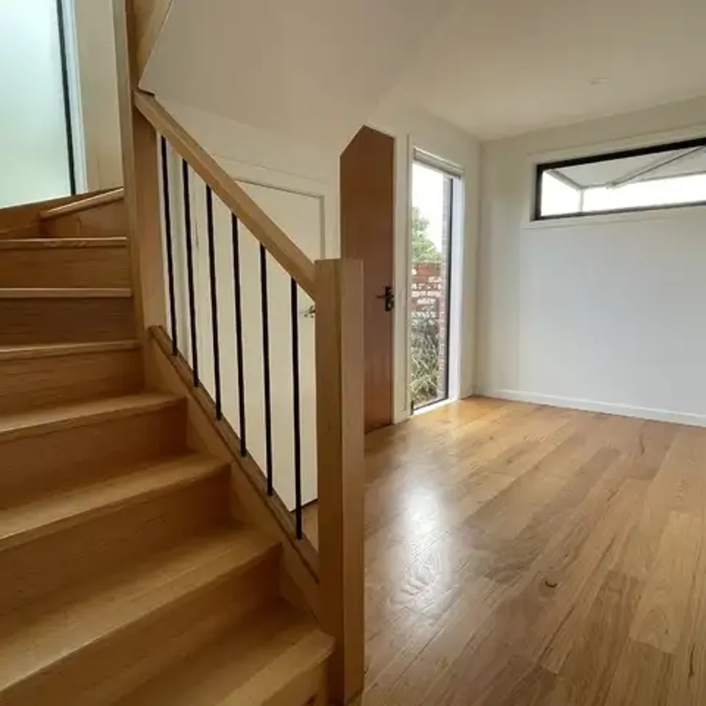 Modern townhouse with the living area on the first floor.