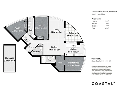 1701/10-12 First Avenue, Broadbeach, Gold Coast, 3 chambres, 2 salles de bain, Apartment
