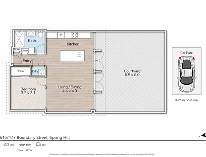 615/477 Boundary Street, Spring Hill, Brisbane - Inner City Region, 1 ਕਮਰੇ, 1 ਬਾਥਰੂਮ, Apartment