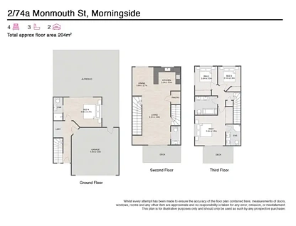 Duplex 2 / 74A Monmouth Street, Morningside, Brisbane - Eastern Region, 4 habitaciones, 3 baños, Apartment