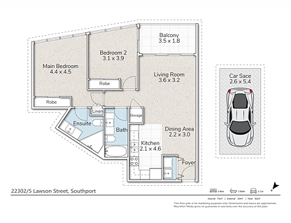 22302/5 Lawson Street, Southport, Gold Coast, 2房, 2浴, Apartment