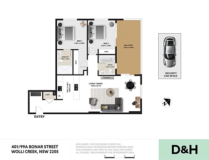 401/99A Bonar Street, Wolli Creek, NSW 2205, 2 침실, 2 욕실, Apartment