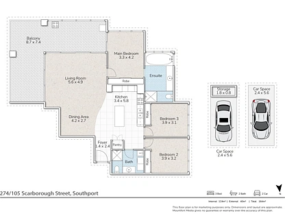 274/105 Scarborough Street, Southport, Gold Coast, 3 habitaciones, 2 baños, Apartment