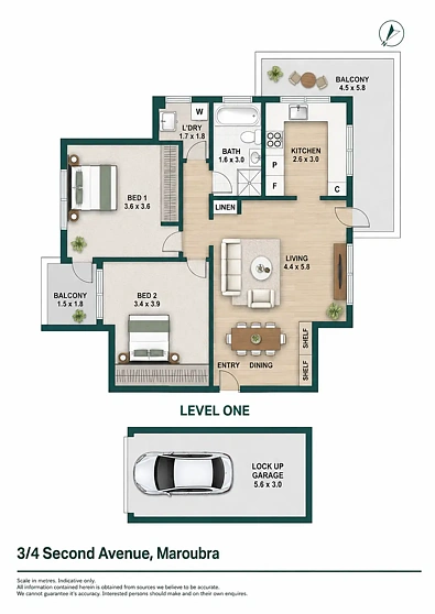 3/4 Second Avenue, Maroubra, NSW 2035, 2房, 1浴, Apartment