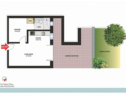1/14 Clapton Place, Darlinghurst, Sydney CBD, 1 phòng ngủ, 1 phòng tắm, Apartment