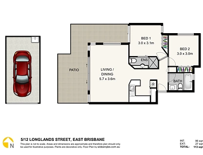 5/12 Longlands Street, East Brisbane, Brisbane - Eastern Region, 2 phòng ngủ, 2 phòng tắm, Apartment