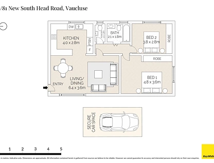 8/81 New South Head Road, Vaucluse, Eastern Suburbs, 2 Schlafzimmer, 1 Badezimmer, Apartment
