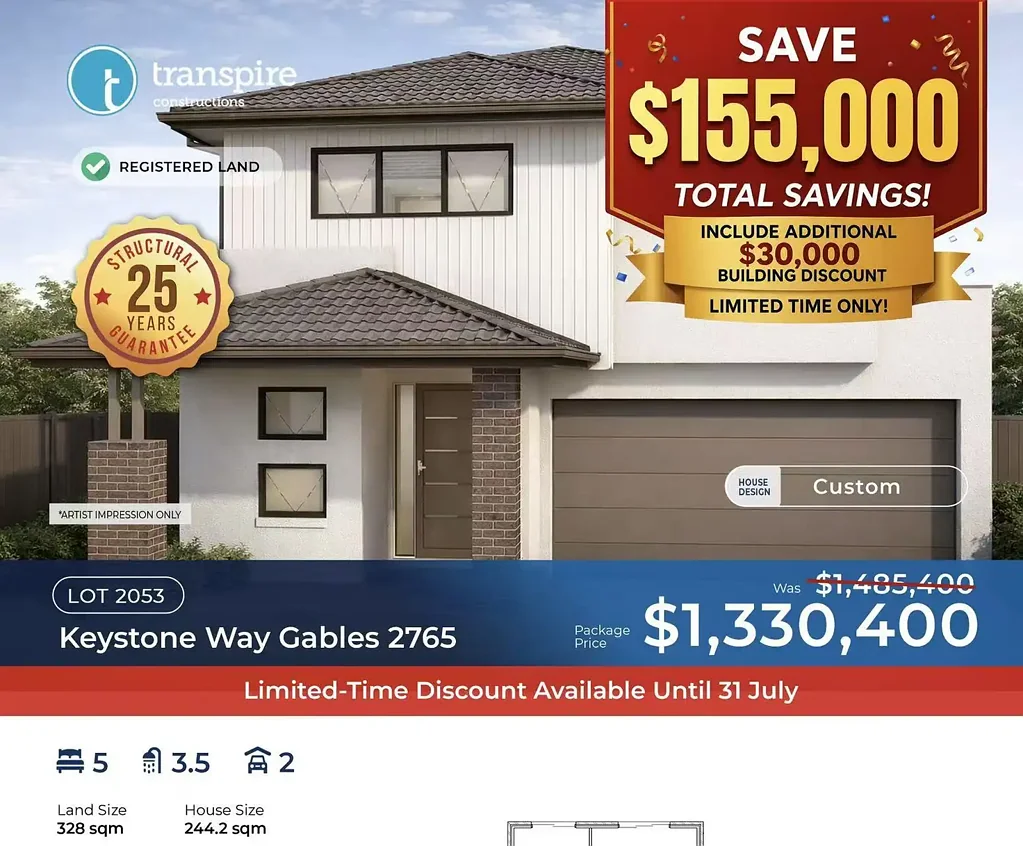 Gables 5침실 The Gables - A Prime Address  Ready Now  Registered land Full turnkey · Fixed site cost ·25-year structural guarantee 5 Bed | 3.5 Bath | 2 Garage