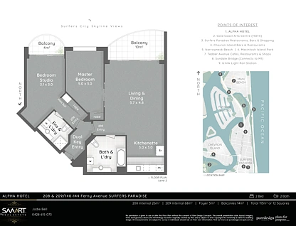 208 & 209/140-144 Ferny Avenue, Surfers Paradise, Gold Coast, 2 chambres, 2 salles de bain, Apartment