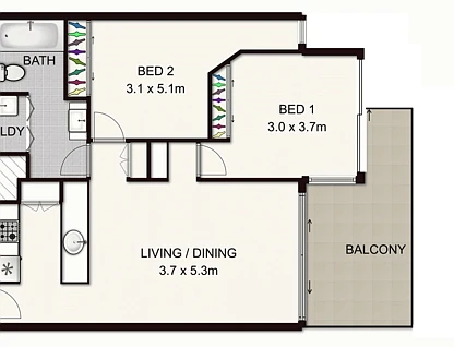 112/420 Queen Street, Brisbane City, Brisbane - Inner City Region, 2 phòng ngủ, 1 phòng tắm, Apartment