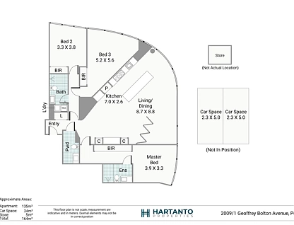2009/1 Geoffrey Bolton Avenue, Perth, Perth CBD, 3 Kuwarto, 2 Banyo, Apartment