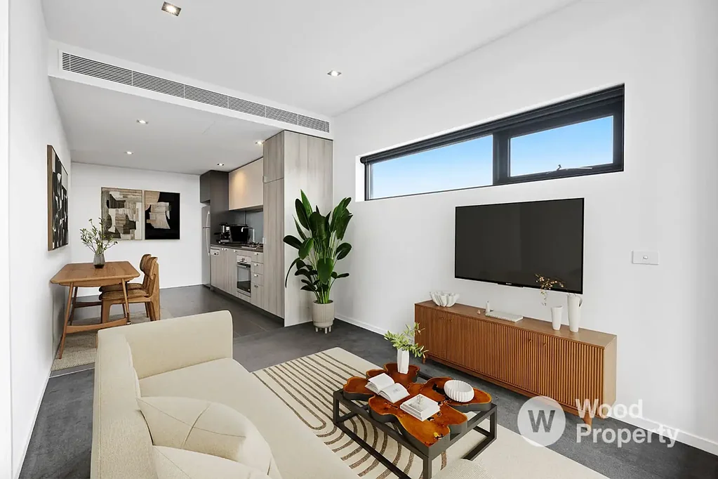 Highett 1房 首层视野公寓 开放式起居 西向阳台 时尚厨房 不锈钢电器 宽敞卧室 镜面衣柜 自然光线 现代浴室 安全停车 低维护生活 Perfect blend of style and convenience