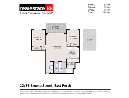 12/36 Bronte Street, East Perth, Perth CBD, 2 habitaciones, 1 baños, Apartment
