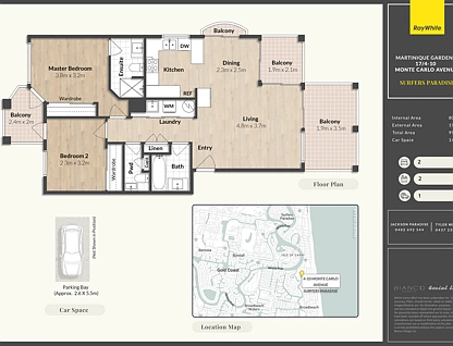17/4-10 Monte Carlo Avenue, Surfers Paradise, Gold Coast, 2 कमरे, 2 बाथरूम, Apartment
