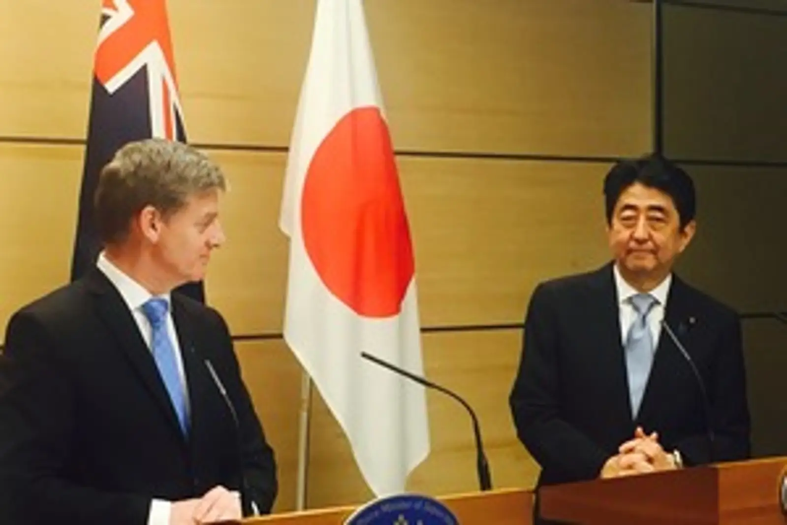 新西兰总理Bill English和日本首相安倍晋三就TPP讨论达成重要共识