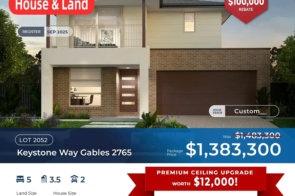 Gables 5房  Gables House & Land Package | DA Approved | 100% Fixed Site Costs | 25-Year Structural Guarantee | 5 Bed | 3.5 Bath | 2 Car Garage