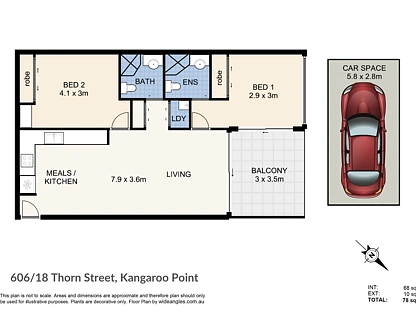 606/18 Thorn Street, Kangaroo Point, Brisbane - Eastern Region, 2房, 2浴, Apartment