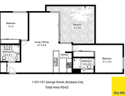 1107/151 George Street, Brisbane City, Brisbane - Inner City Region, 2 phòng ngủ, 2 phòng tắm, Apartment