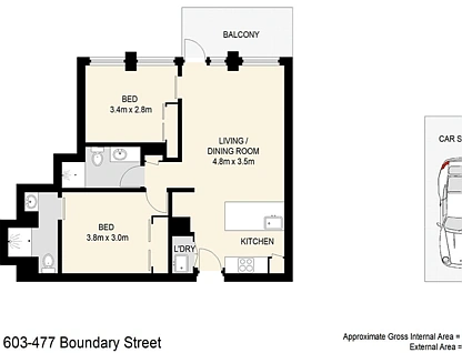 603/477 Boundary Street, Spring Hill, Brisbane - Inner City Region, 2 ห้องนอน, 2 ห้องน้ำ, Apartment
