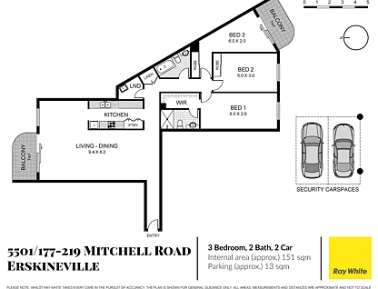 5501/177-219 Mitchell Road, Erskineville, Inner West, 3 कमरे, 2 बाथरूम, Apartment