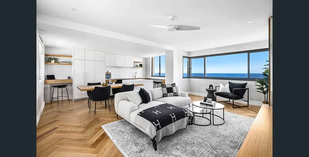Panoramic ocean views from this top-floor fully furnished, beautifully renovated 2-bedroom apartment
