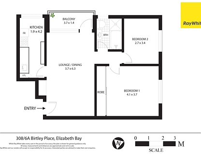 308/6A Birtley Place, Elizabeth Bay, Sydney CBD, 2 침실, 1 욕실, Apartment