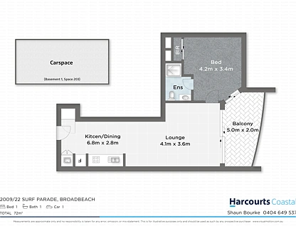 2009/22 Surf Parade, Broadbeach, Gold Coast, 1 habitaciones, 1 baños, Apartment
