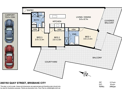 2007/92 Quay Street, Brisbane City, Brisbane - Inner City Region, 3 ਕਮਰੇ, 2 ਬਾਥਰੂਮ, Apartment